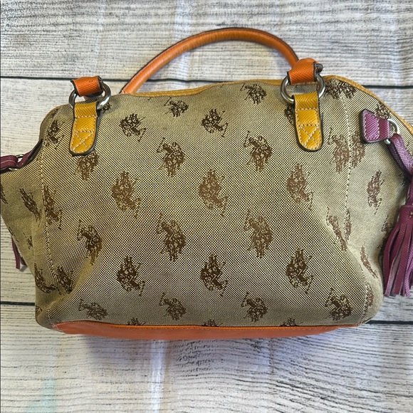 U.S. Polo Assn. Signature Canvas Satchel with Orange Leather Trim - Picture 2 of 8